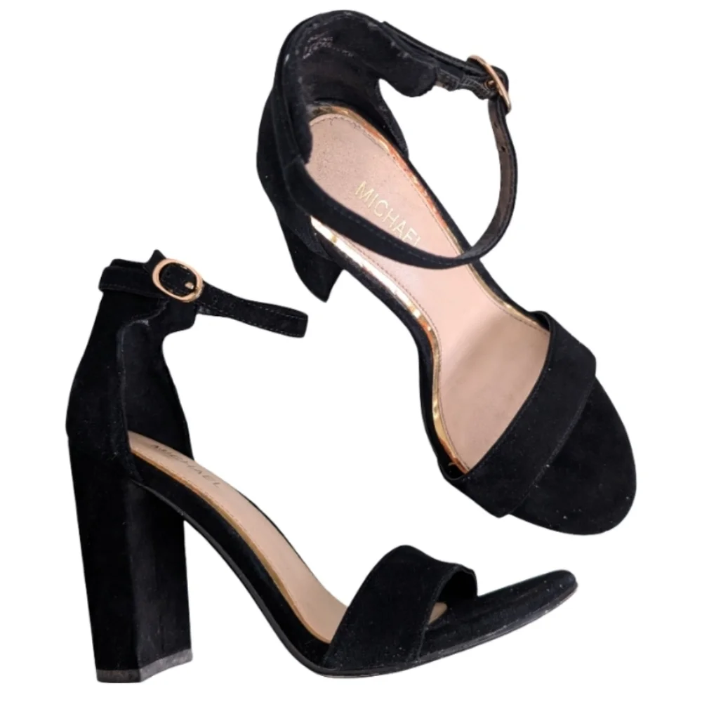 Michael By Michael Shannon Sammey Black Suede Block Heel Sandals Size 7